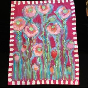 Handmade Handpainted Large Pink Daisies Wall Hanging/Table Topper 26”x20”